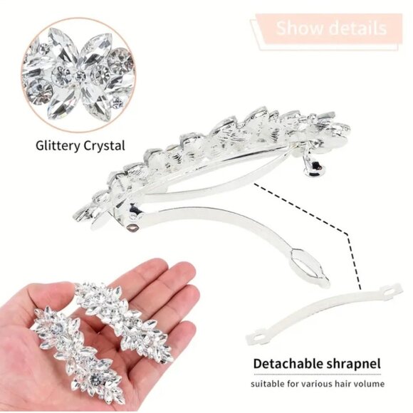 2 pc Elegant Crystal Bridal Hair Clip Shrapnel Glittery Leaf Design Suitable new - Picture 6 of 12